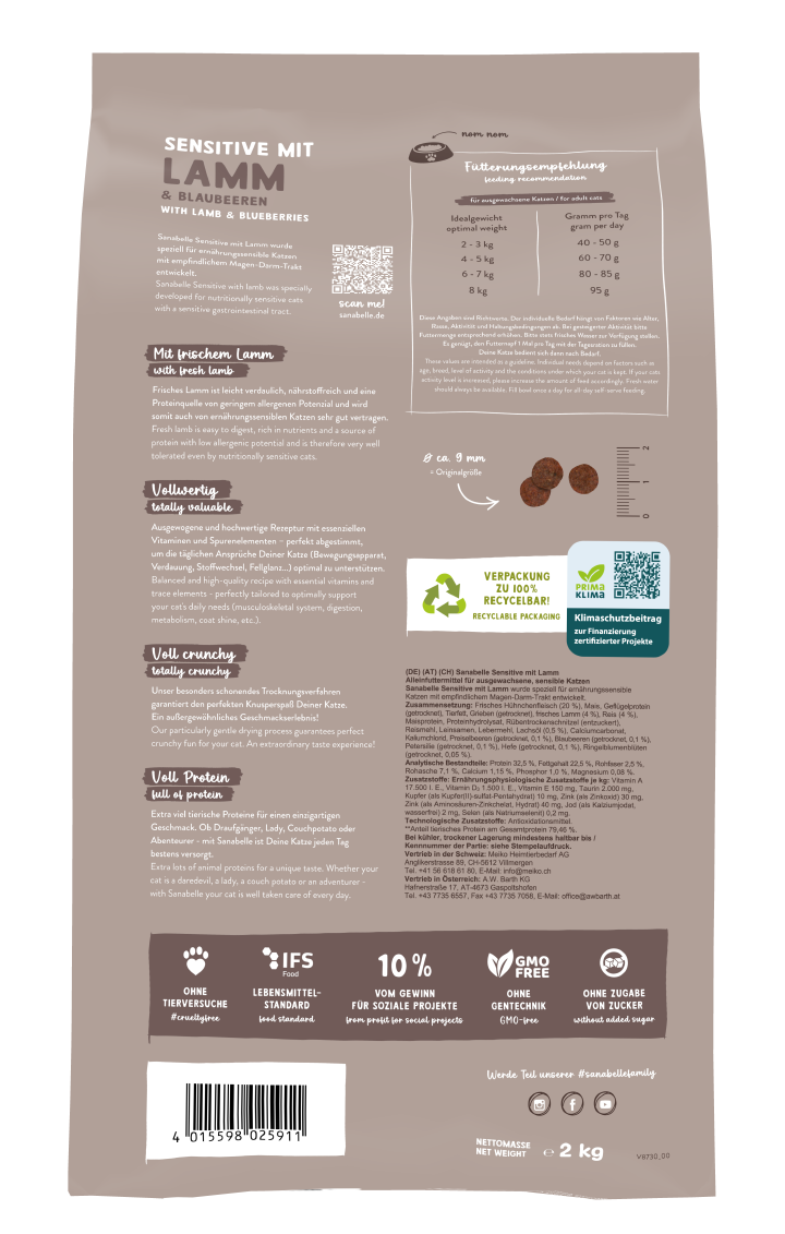 Sanabelle Katzen-Trockenfutter Sensitive mit Lamm